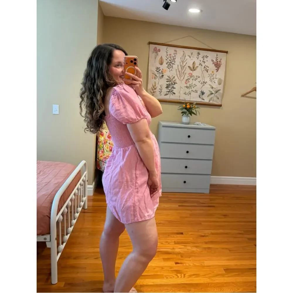 J. Crew Linen Pink Smocked Babydoll Mini Dress Small